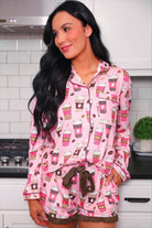 PREORDER- Coffee Date Ruffle Pajama Set-Apparel Set-Dear Me Southern Boutique, located in DeRidder, Louisiana