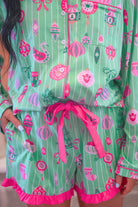 PREORDER- Decked in Ornaments Ruffle Pajama Set-Apparel Set-Dear Me Southern Boutique, located in DeRidder, Louisiana