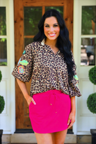 PREORDER- Donna Embroidered Top- Leopard-Presales-Dear Me Southern Boutique, located in DeRidder, Louisiana
