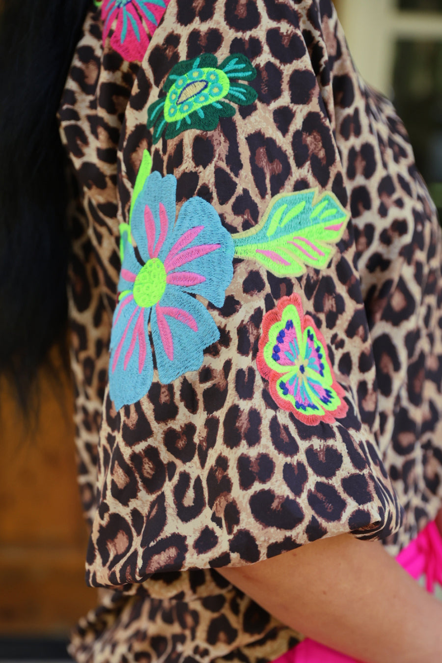 PREORDER- Donna Embroidered Top- Leopard-Presales-Dear Me Southern Boutique, located in DeRidder, Louisiana