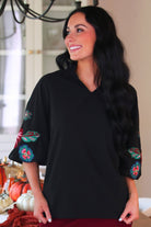 PREORDER- Donna Floral Embroidered Top- Black-Top-Dear Me Southern Boutique, located in DeRidder, Louisiana