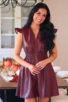PREORDER- Downtown Leather Zipper Dress- Burgundy-Dress-Dear Me Southern Boutique, located in DeRidder, Louisiana
