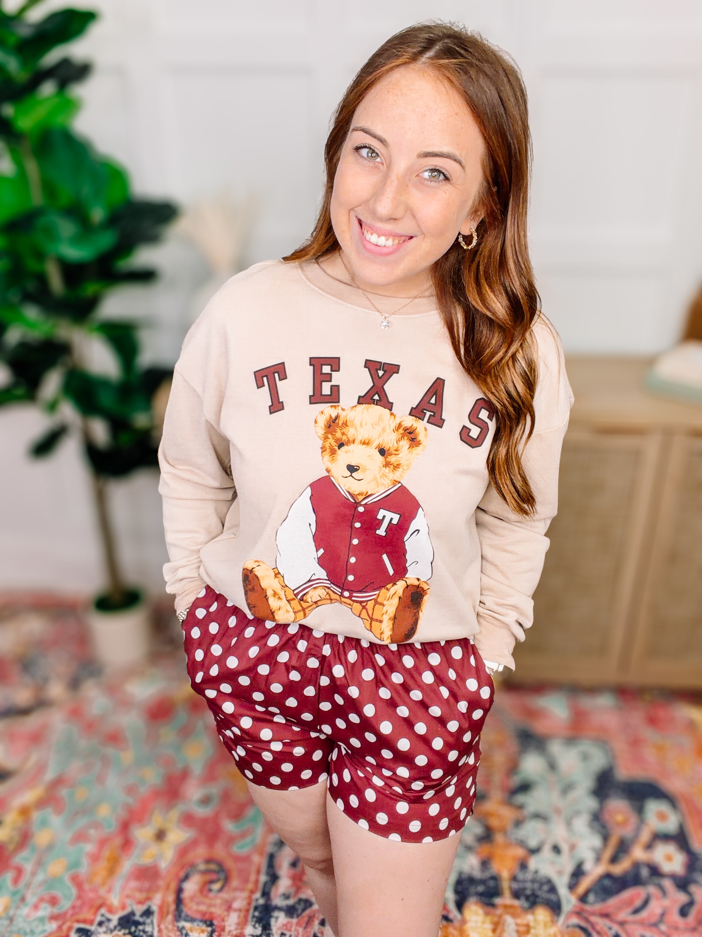 PREORDER: Easy Win Polka Dot Boxer Shorts- Maroon-Bottoms-Dear Me Southern Boutique, located in DeRidder, Louisiana
