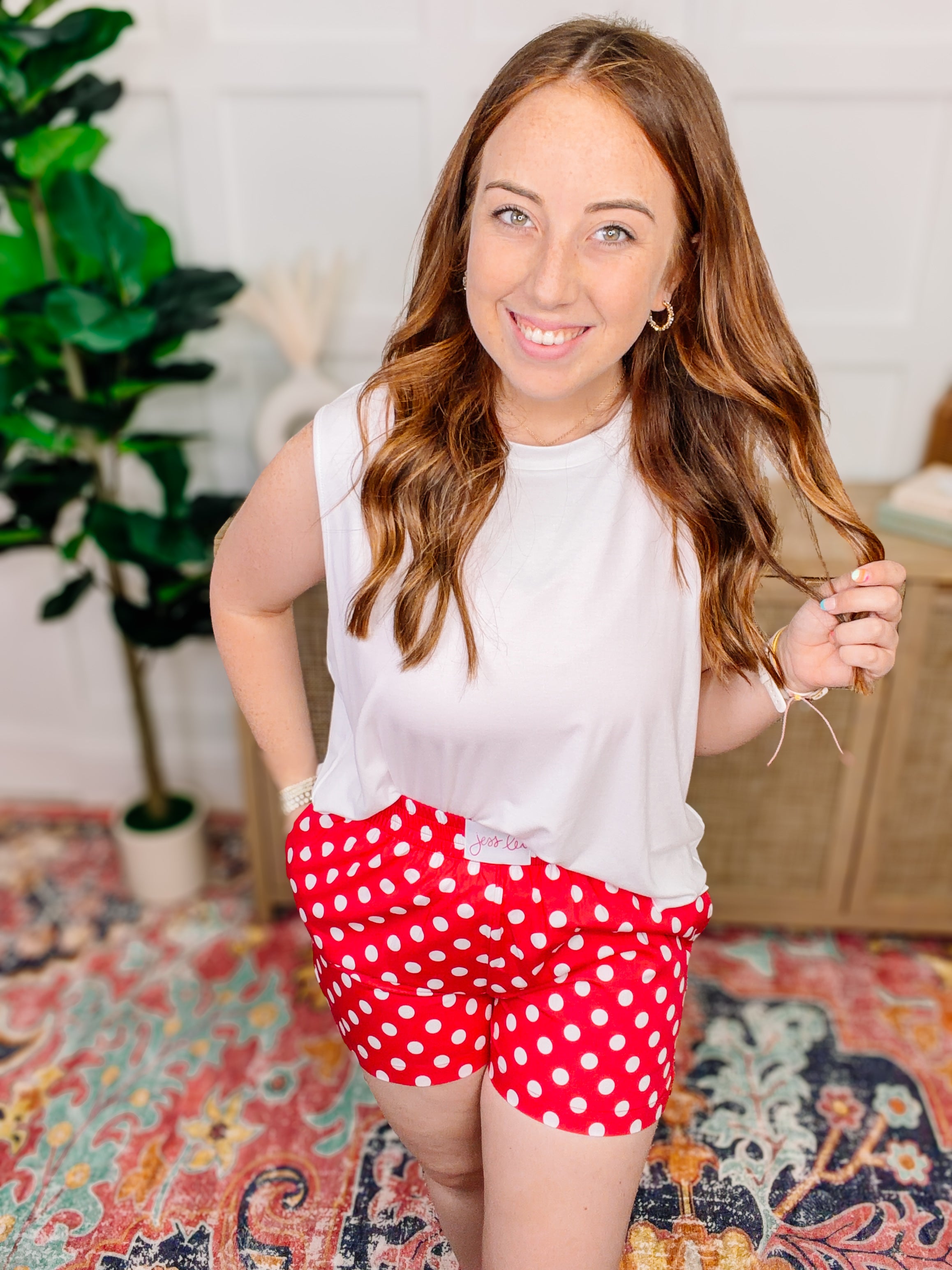PREORDER: Easy Win Polka Dot Boxer Shorts- Red-Bottoms-Dear Me Southern Boutique, located in DeRidder, Louisiana