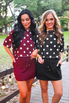 PREORDER- Emma Mesh Tee- After Dark Polka Dot-Top-Dear Me Southern Boutique, located in DeRidder, Louisiana