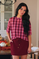PREORDER- Emma Mesh Tee- Cranberry Gingham-Presales-Dear Me Southern Boutique, located in DeRidder, Louisiana