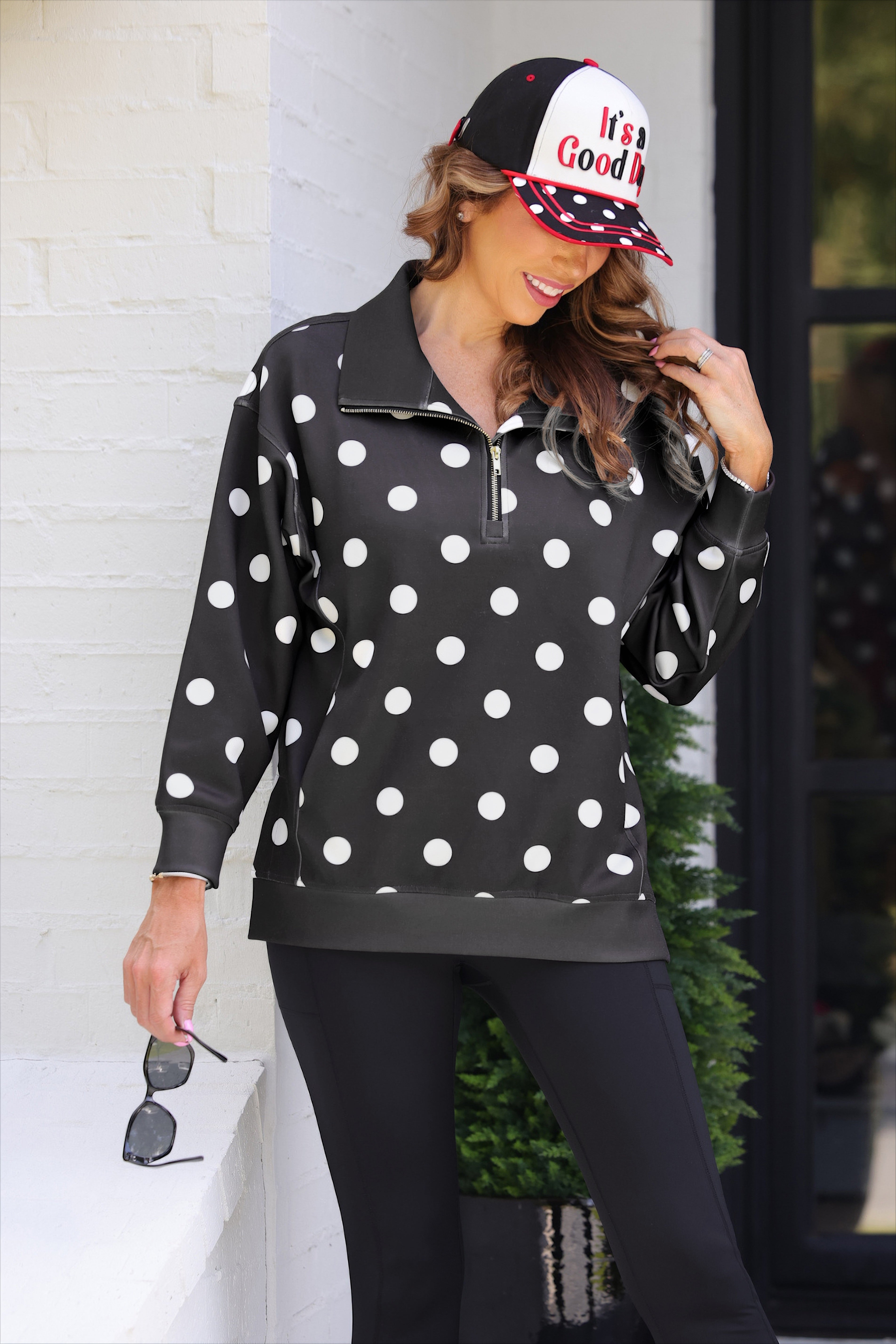PREORDER- Everyday Pullover- After Dark Polka Dot-pullover-Dear Me Southern Boutique, located in DeRidder, Louisiana
