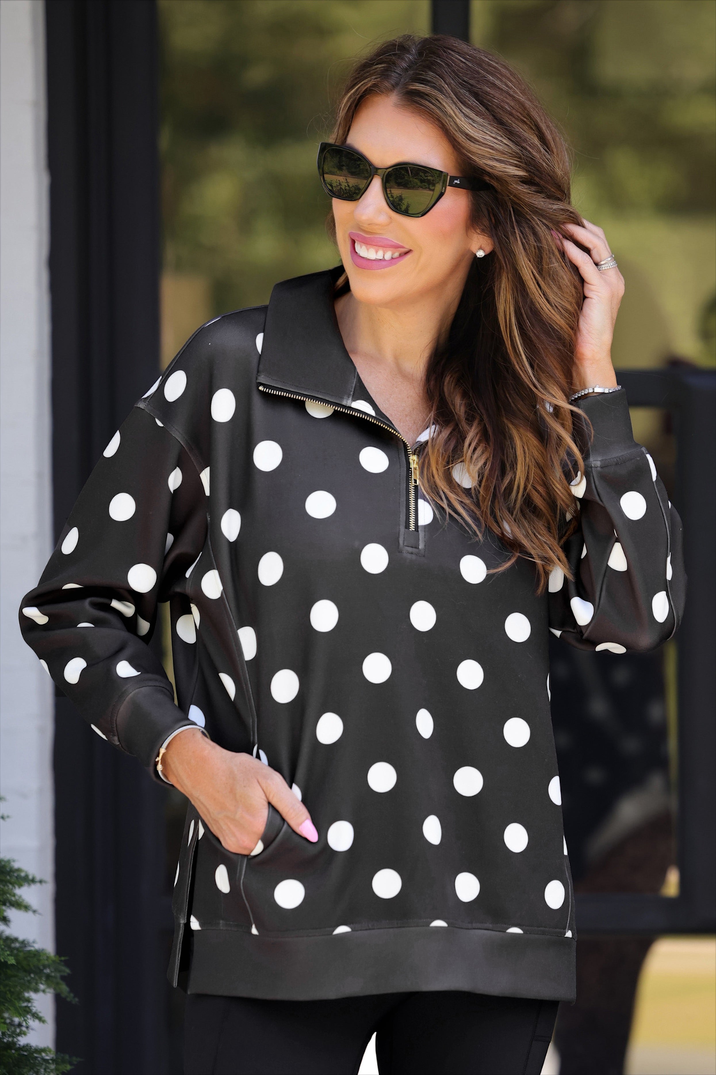PREORDER- Everyday Pullover- After Dark Polka Dot-pullover-Dear Me Southern Boutique, located in DeRidder, Louisiana