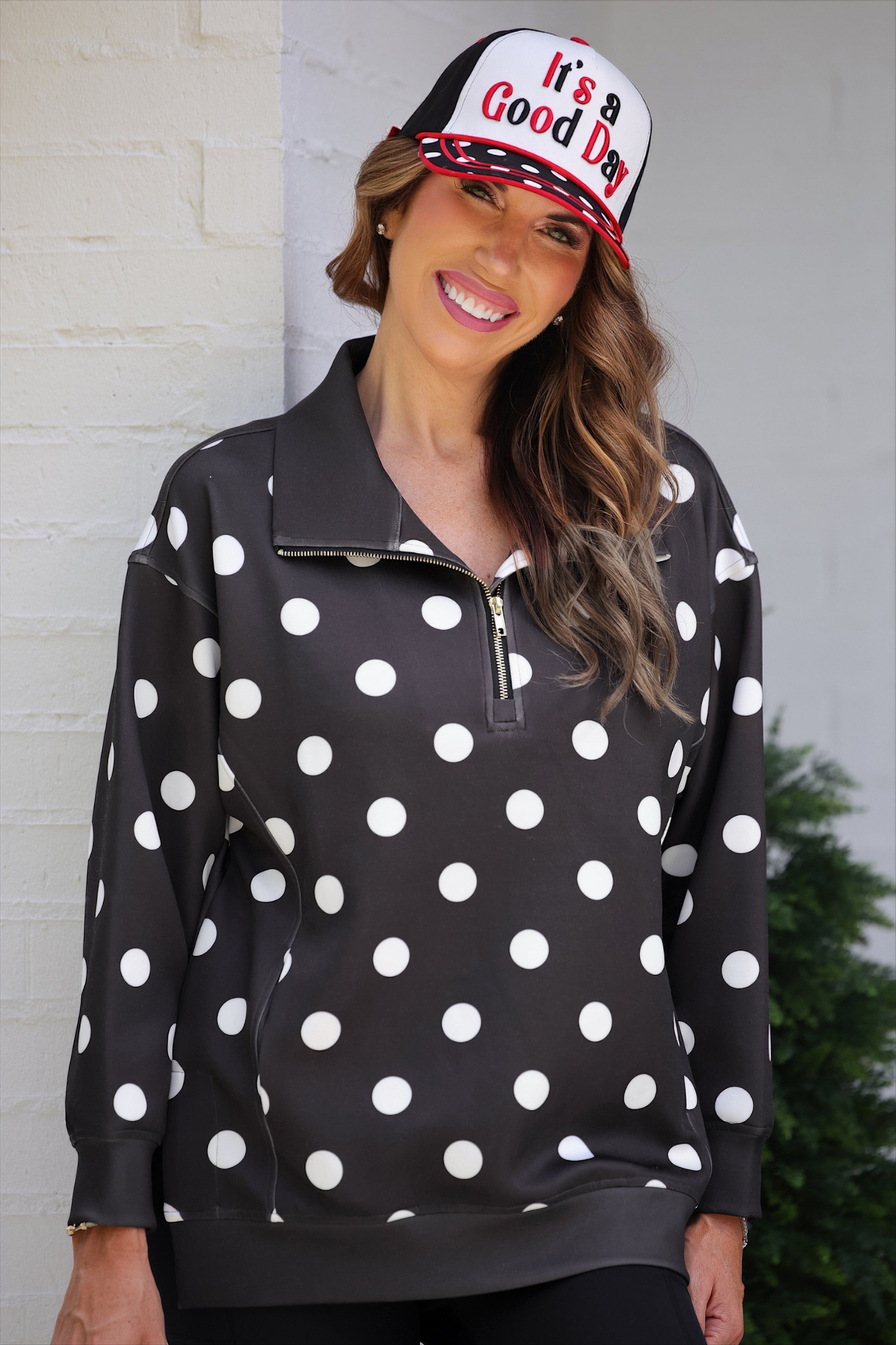 PREORDER- Everyday Pullover- After Dark Polka Dot-pullover-Dear Me Southern Boutique, located in DeRidder, Louisiana