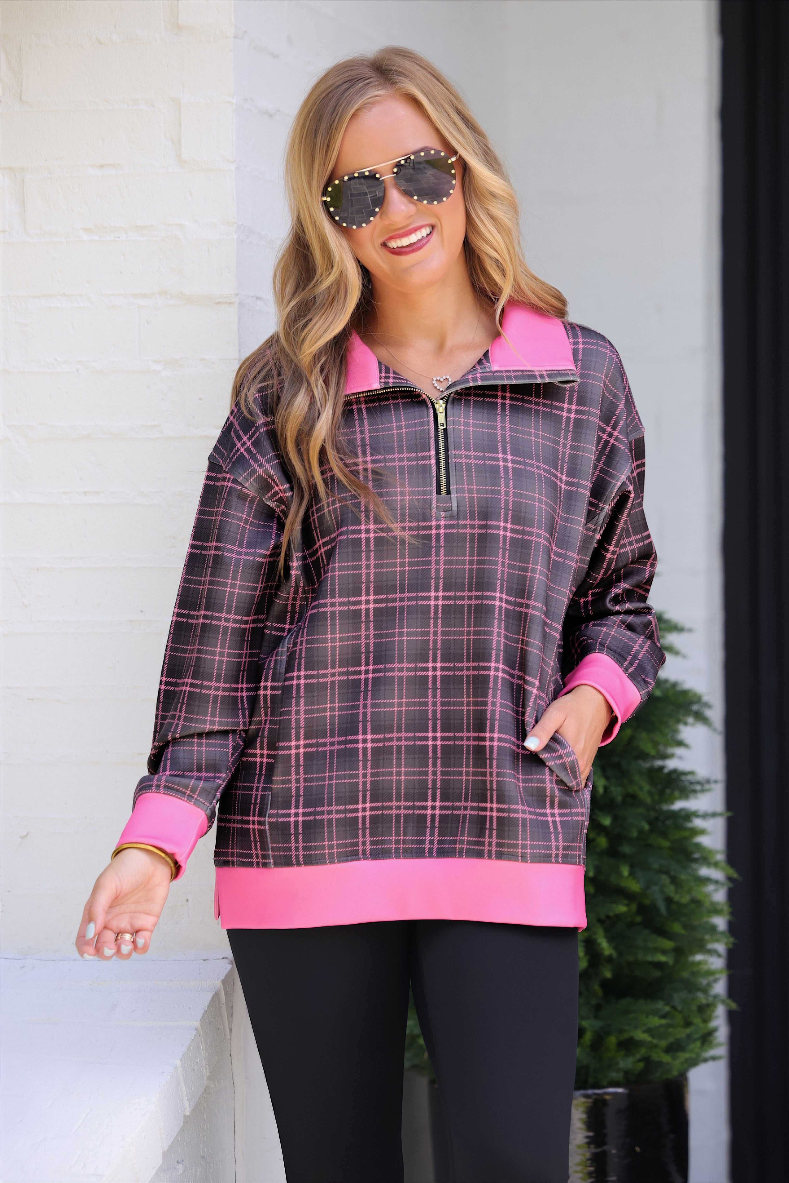PREORDER- Everyday Pullover- Ellie Plaid-pullover-Dear Me Southern Boutique, located in DeRidder, Louisiana