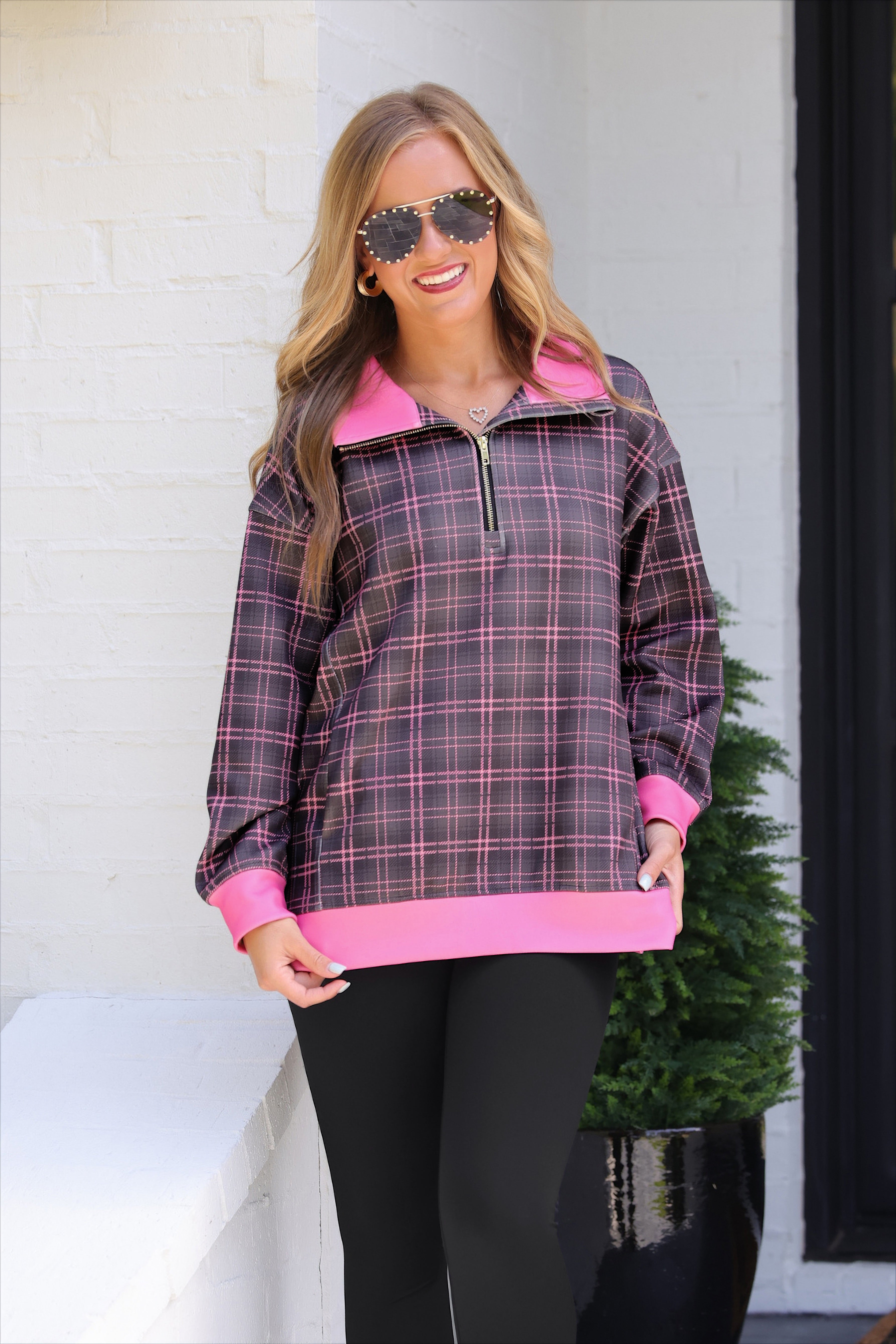 PREORDER- Everyday Pullover- Ellie Plaid-pullover-Dear Me Southern Boutique, located in DeRidder, Louisiana