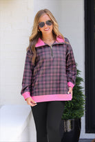 PREORDER- Everyday Pullover- Ellie Plaid-pullover-Dear Me Southern Boutique, located in DeRidder, Louisiana