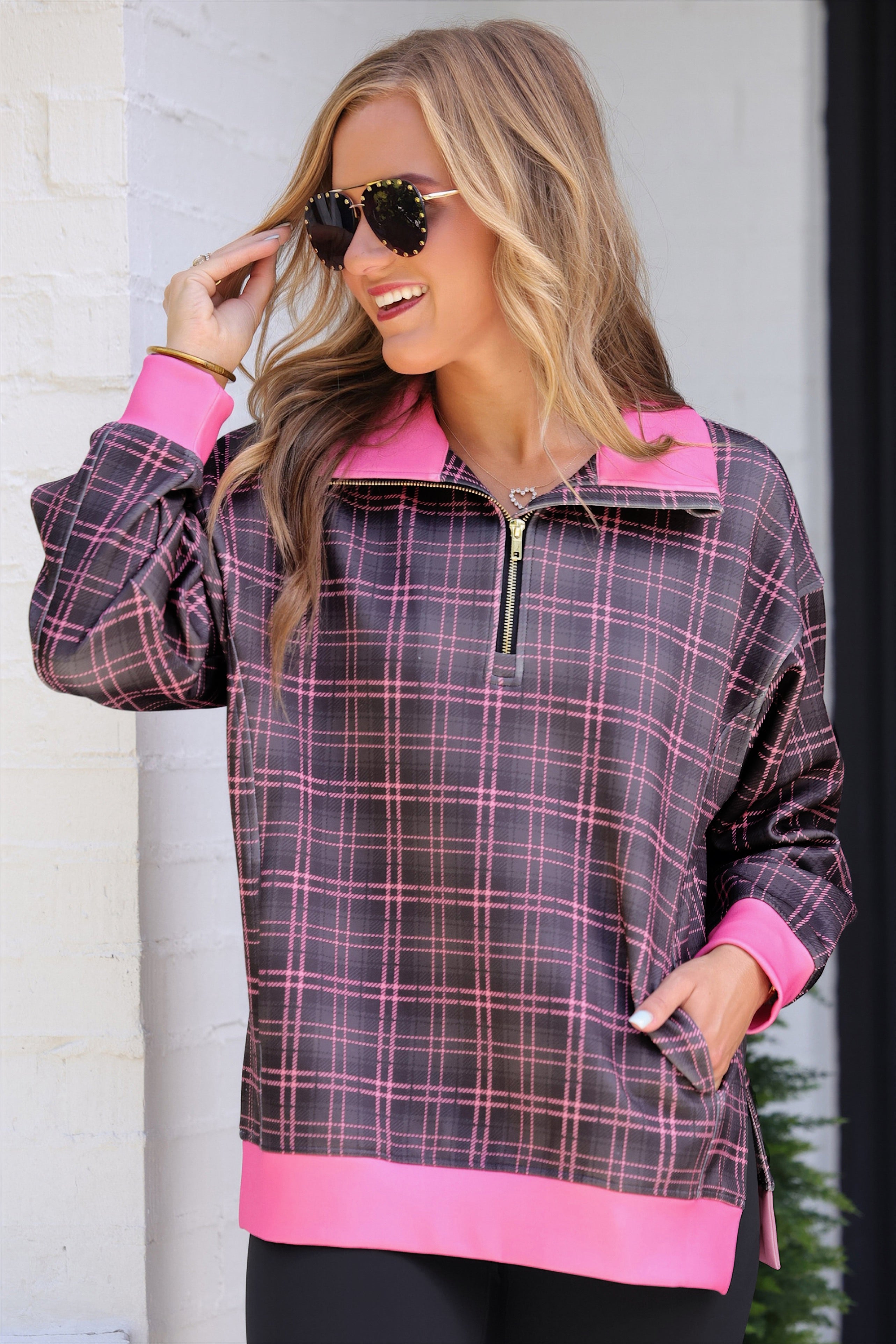 PREORDER- Everyday Pullover- Ellie Plaid-pullover-Dear Me Southern Boutique, located in DeRidder, Louisiana