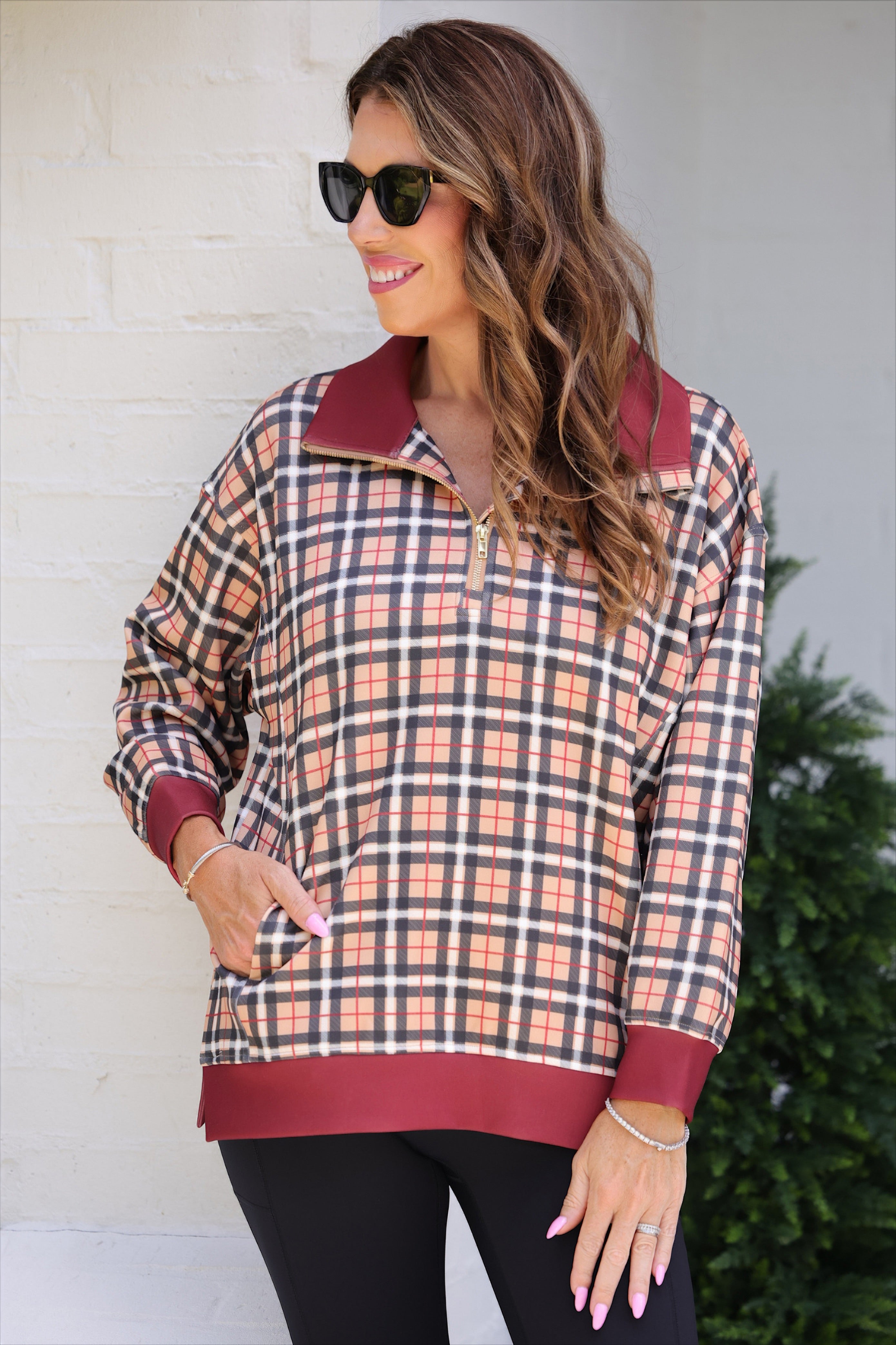 PREORDER- Everyday Pullover- Nora Plaid-pullover-Dear Me Southern Boutique, located in DeRidder, Louisiana