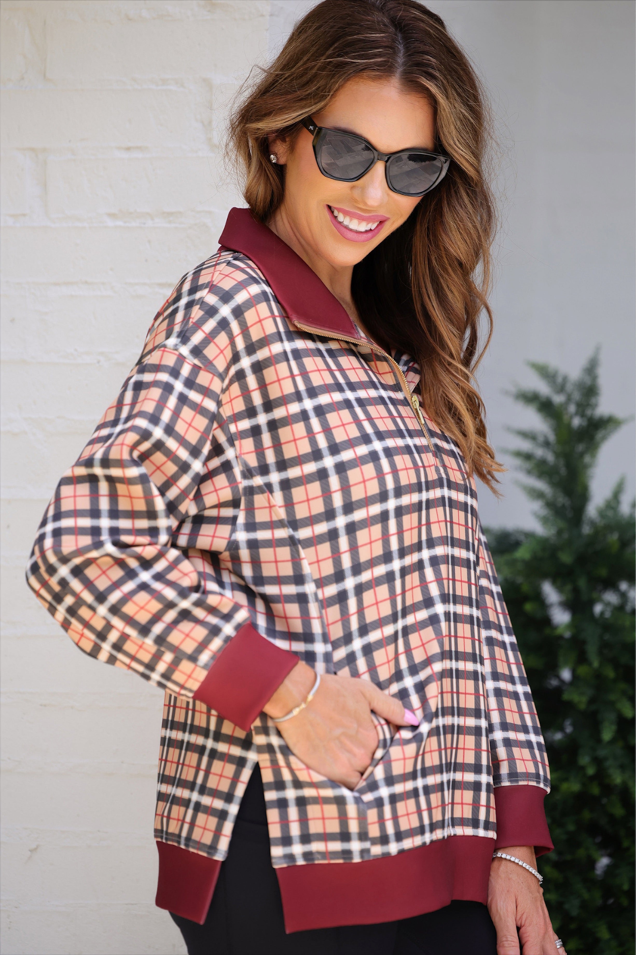 PREORDER- Everyday Pullover- Nora Plaid-pullover-Dear Me Southern Boutique, located in DeRidder, Louisiana