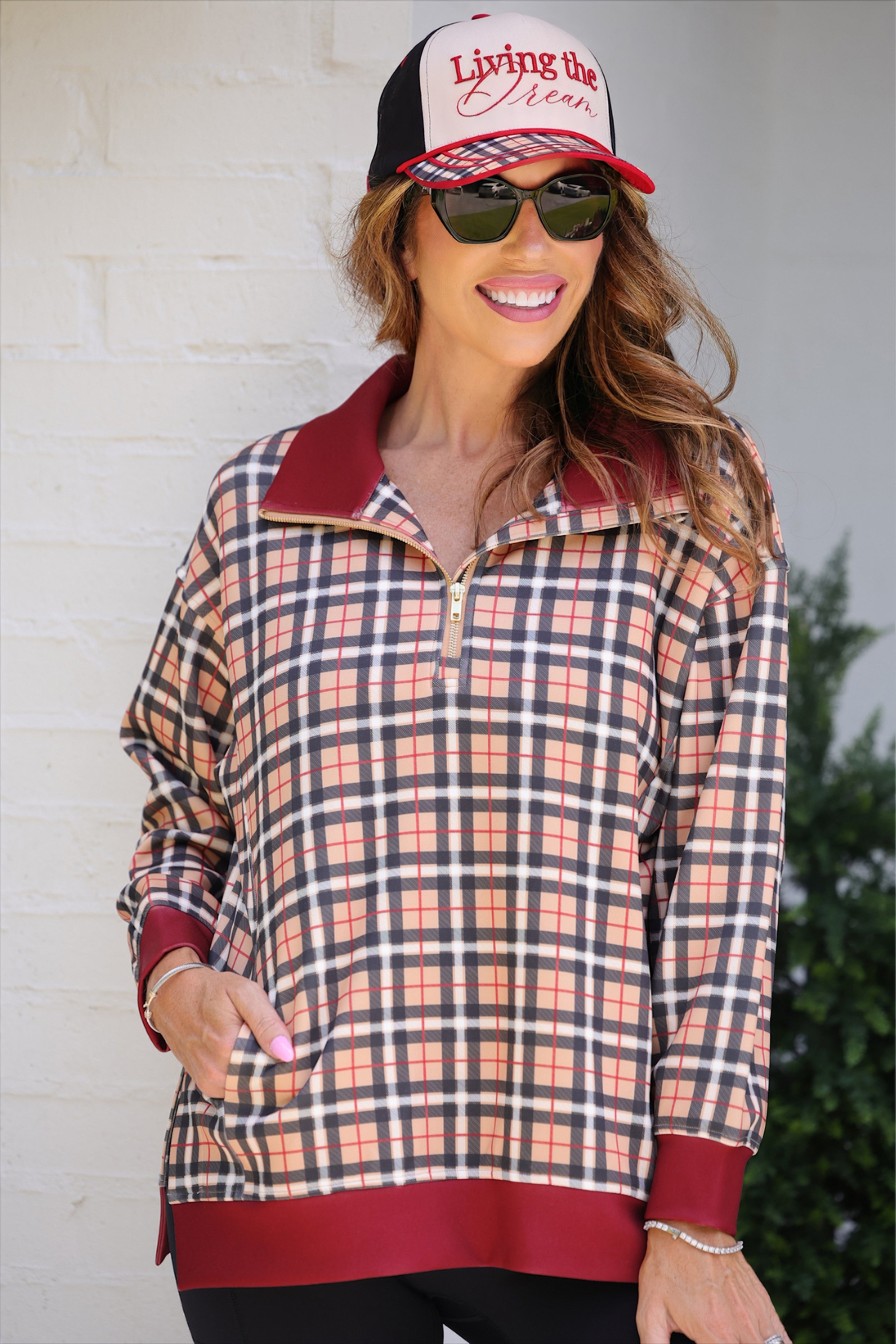 PREORDER- Everyday Pullover- Nora Plaid-pullover-Dear Me Southern Boutique, located in DeRidder, Louisiana