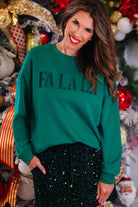 PREORDER- Fa La La Velvet Patch Luxe Pullover-pullover-Dear Me Southern Boutique, located in DeRidder, Louisiana