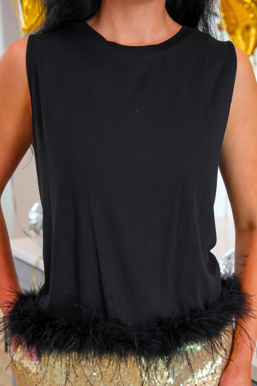 PREORDER- Feather Flirt Tank- Black-Presales-Dear Me Southern Boutique, located in DeRidder, Louisiana