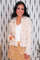 PREORDER- Feather and Shine Jacket- Cream-Presales-Dear Me Southern Boutique, located in DeRidder, Louisiana