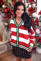 PREORDER- Festive Stripes Knit Cardigan-Cardigan-Dear Me Southern Boutique, located in DeRidder, Louisiana