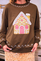 PREORDER- Foil Gingerbread House Pullover-pullover-Dear Me Southern Boutique, located in DeRidder, Louisiana
