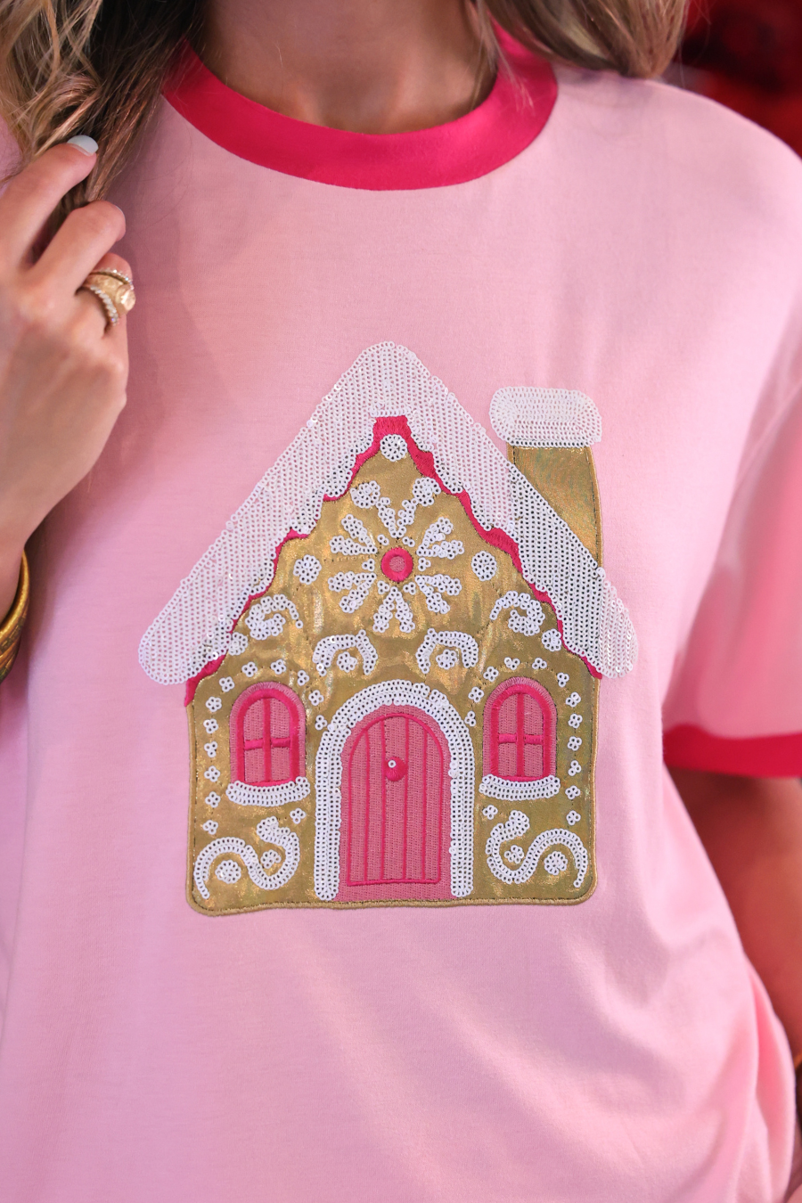 PREORDER- Foil Gingerbread House Tee-Tee-Dear Me Southern Boutique, located in DeRidder, Louisiana