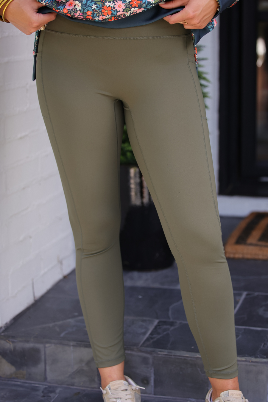 PREORDER- High Waisted Pocket Compression Leggings- Olive-Bottoms-Dear Me Southern Boutique, located in DeRidder, Louisiana