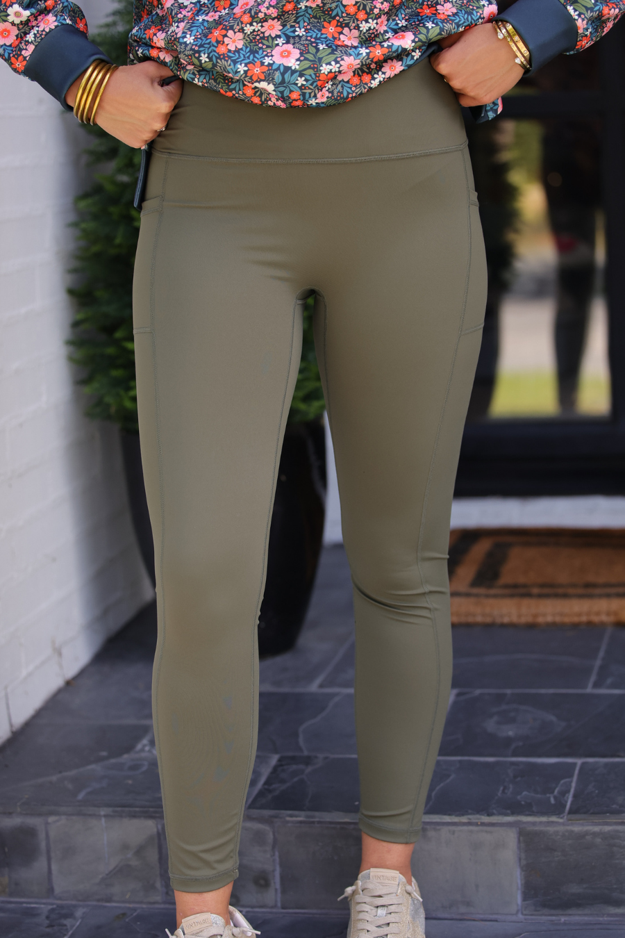 PREORDER- High Waisted Pocket Compression Leggings- Olive-Bottoms-Dear Me Southern Boutique, located in DeRidder, Louisiana