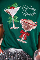 PREORDER- Holiday Spirit Sequin Embroidered Tee-Tee-Dear Me Southern Boutique, located in DeRidder, Louisiana