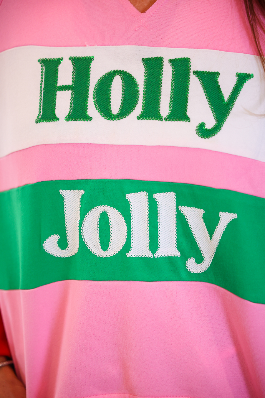 PREORDER- Holly Jolly Color Block Pullover-Pullover-Dear Me Southern Boutique, located in DeRidder, Louisiana