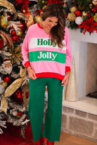 PREORDER- Holly Jolly Color Block Pullover-Pullover-Dear Me Southern Boutique, located in DeRidder, Louisiana