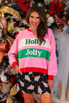 PREORDER- Holly Jolly Color Block Pullover-Pullover-Dear Me Southern Boutique, located in DeRidder, Louisiana