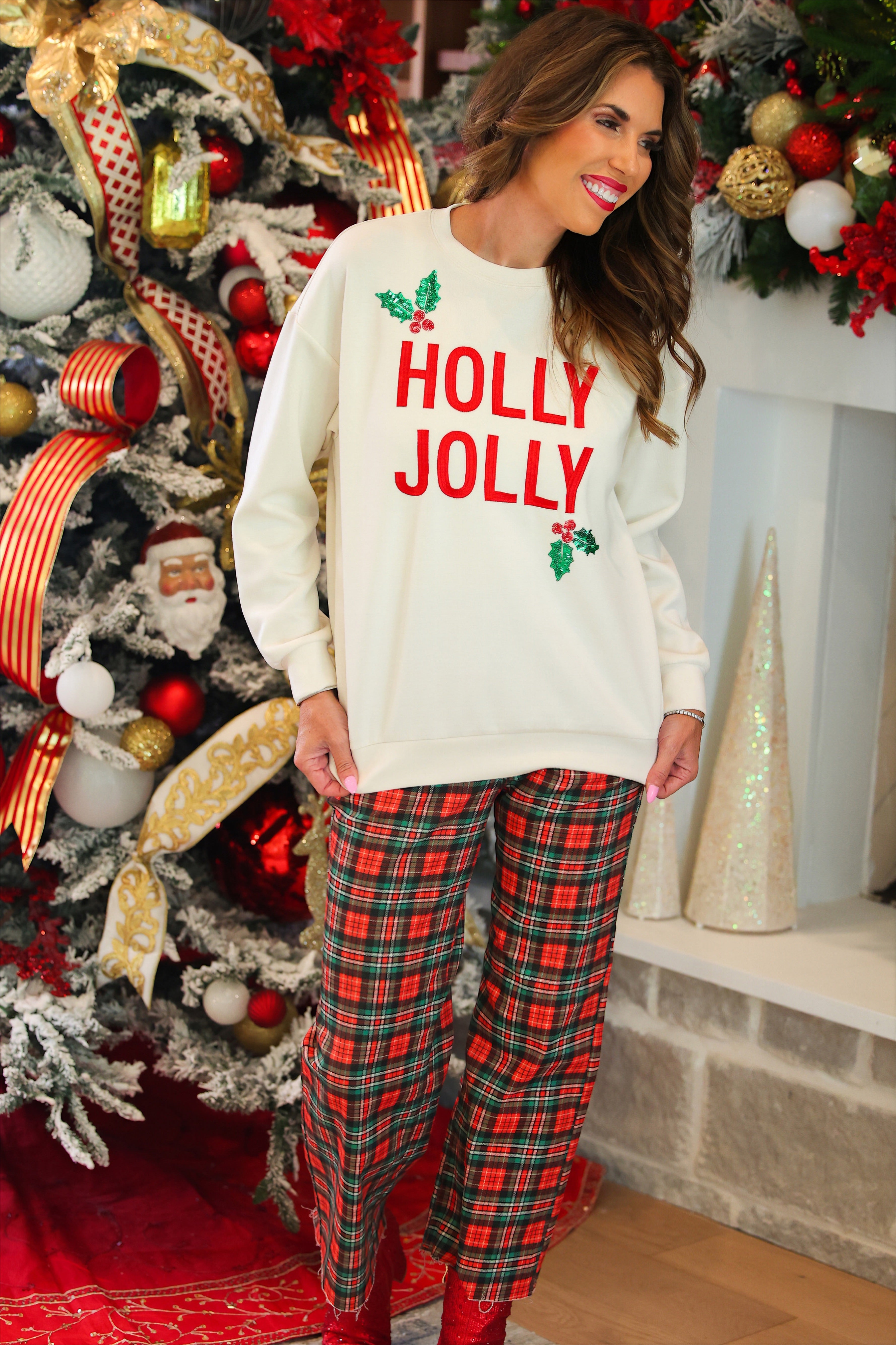 PREORDER- Holly Jolly Holiday Luxe Pullover-pullover-Dear Me Southern Boutique, located in DeRidder, Louisiana