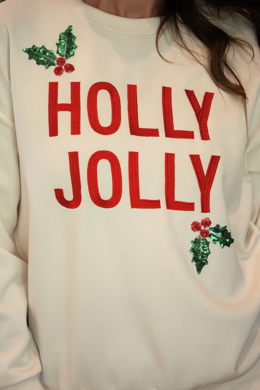 PREORDER- Holly Jolly Holiday Luxe Pullover-pullover-Dear Me Southern Boutique, located in DeRidder, Louisiana