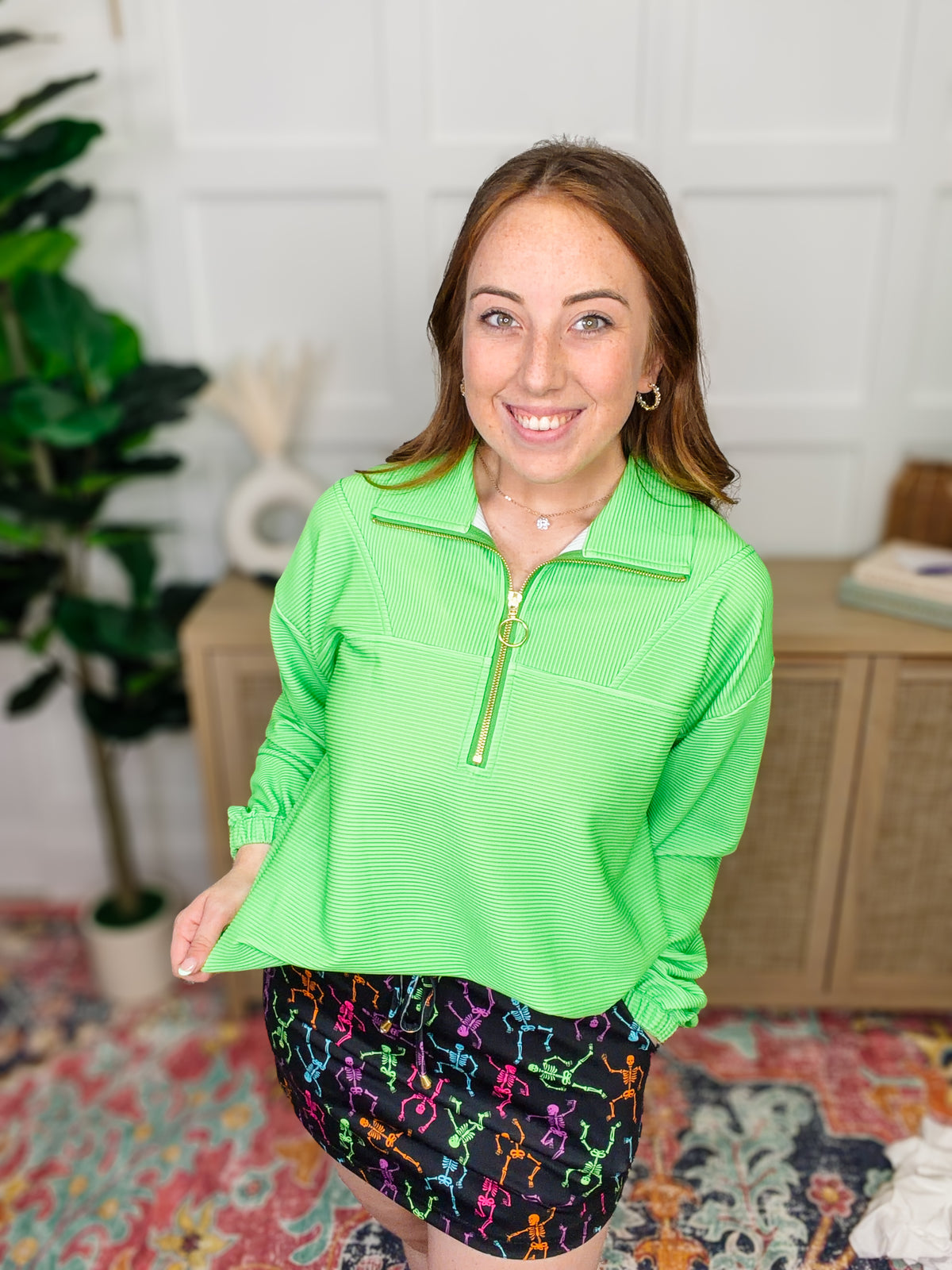 PREORDER: Levi Ribbed Quarter Zip Pullover- Neon Green-Presales-Dear Me Southern Boutique, located in DeRidder, Louisiana