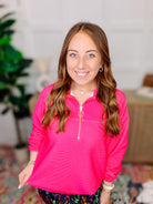 PREORDER: Levi Ribbed Quarter Zip Pullover- Pink-Presales-Dear Me Southern Boutique, located in DeRidder, Louisiana