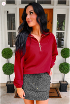 PREORDER: Levi Ribbed Quarter Zip Pullover-Red-Sweatshirt-Dear Me Southern Boutique, located in DeRidder, Louisiana