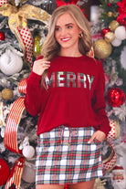 PREORDER- Merry Plaid Patch Luxe Pullover-pullover-Dear Me Southern Boutique, located in DeRidder, Louisiana