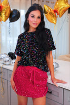 PREORDER- Multi Color Velvet Sequin Tee-Presales-Dear Me Southern Boutique, located in DeRidder, Louisiana