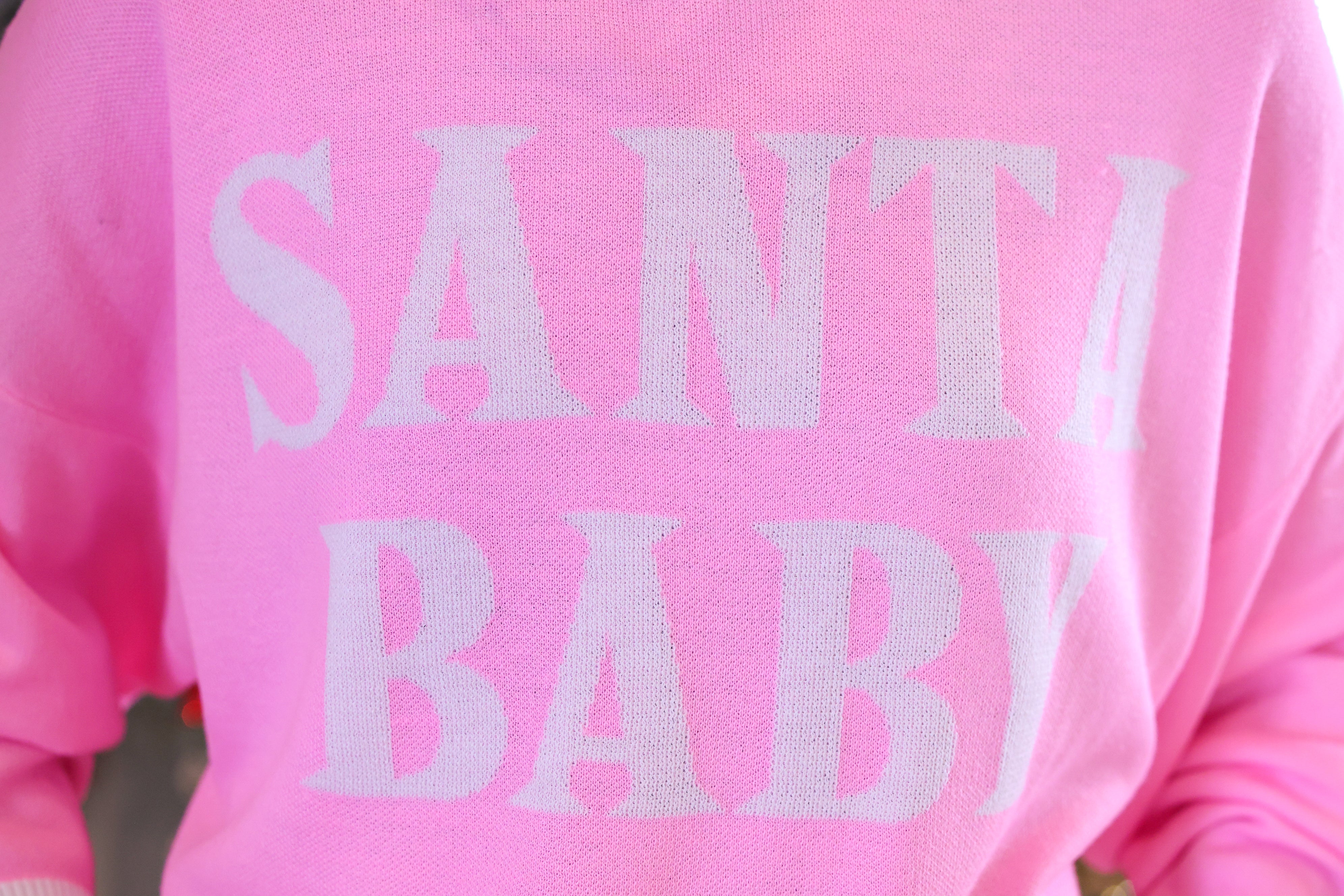 PREORDER- Pink Santa Baby Jacquard Knit Sweater-Sweater-Dear Me Southern Boutique, located in DeRidder, Louisiana