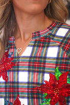 PREORDER- Plaid Poinsettia French Terry Pullover-pullover-Dear Me Southern Boutique, located in DeRidder, Louisiana
