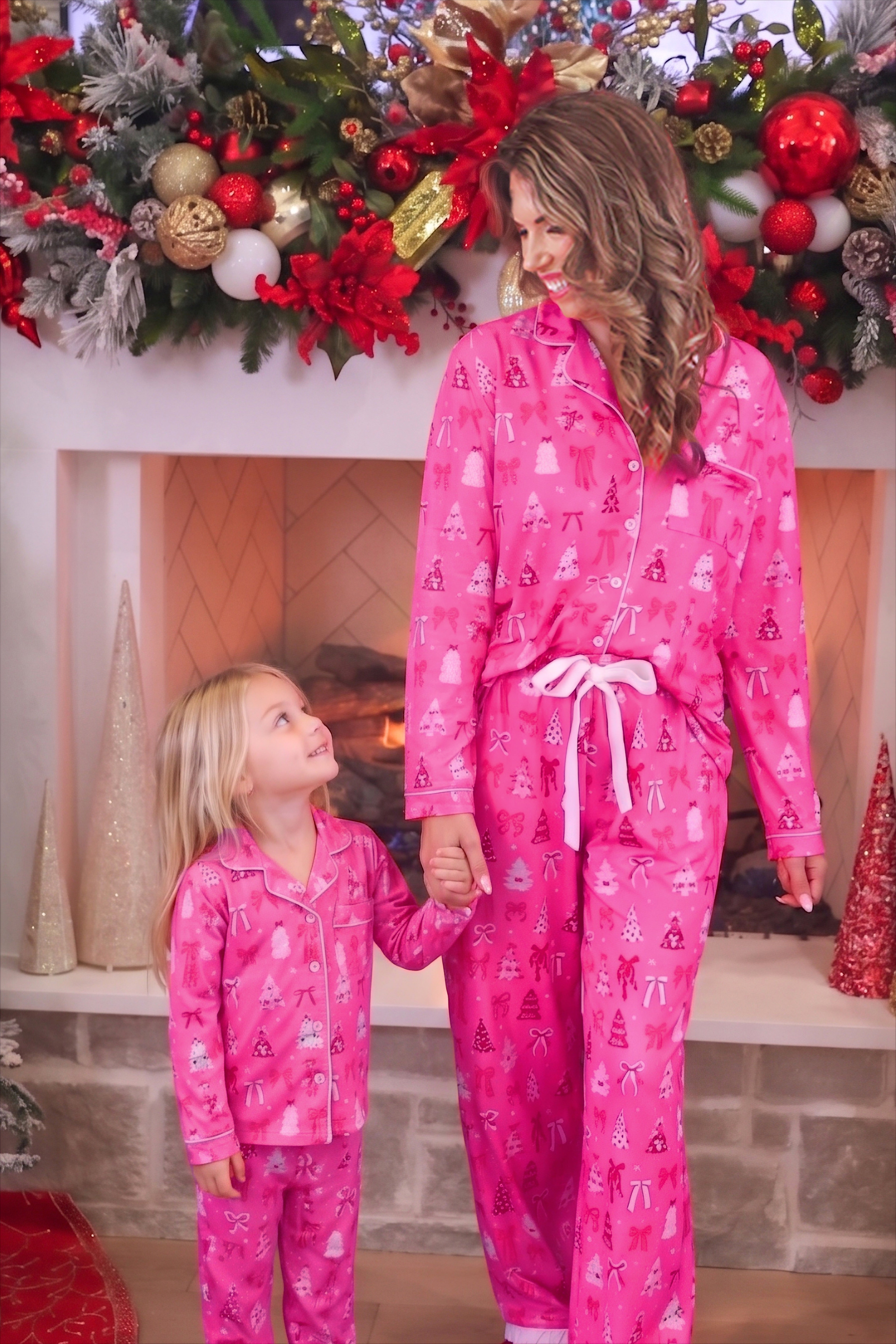 PREORDER- Pretty Pink Christmas Girls Ruffle Pajama Set-Apparel Set-Dear Me Southern Boutique, located in DeRidder, Louisiana