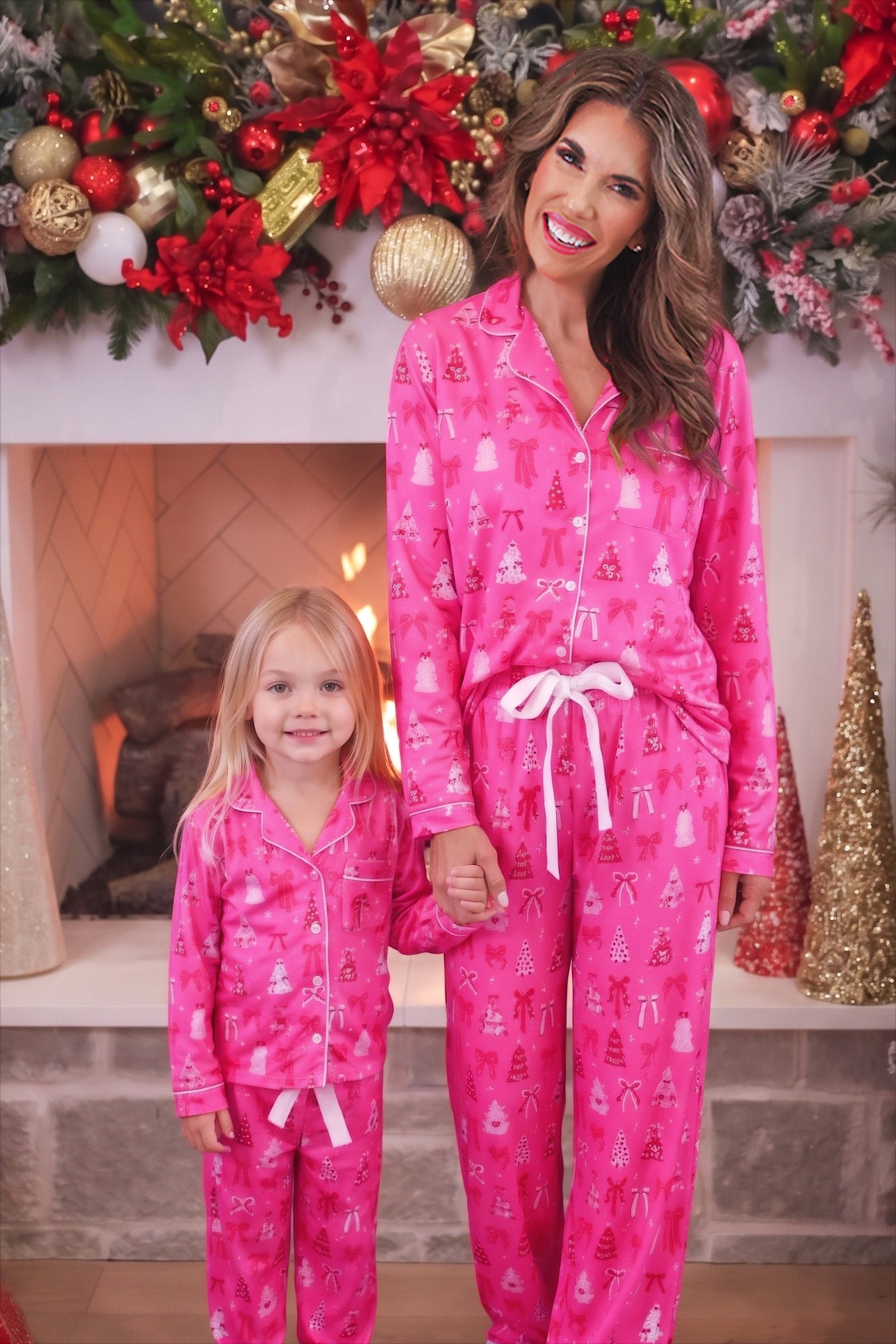 PREORDER- Pretty Pink Christmas Girls Ruffle Pajama Set-Apparel Set-Dear Me Southern Boutique, located in DeRidder, Louisiana
