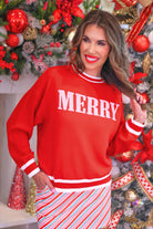 PREORDER- Red Merry Jacquard Knit Sweater-Sweater-Dear Me Southern Boutique, located in DeRidder, Louisiana