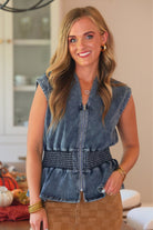 PREORDER- Refined Denim Peplum Top- Light Wash-Top-Dear Me Southern Boutique, located in DeRidder, Louisiana