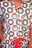 PREORDER- Ribbon Wreath Ruffle Pajama Set-Presales-Dear Me Southern Boutique, located in DeRidder, Louisiana