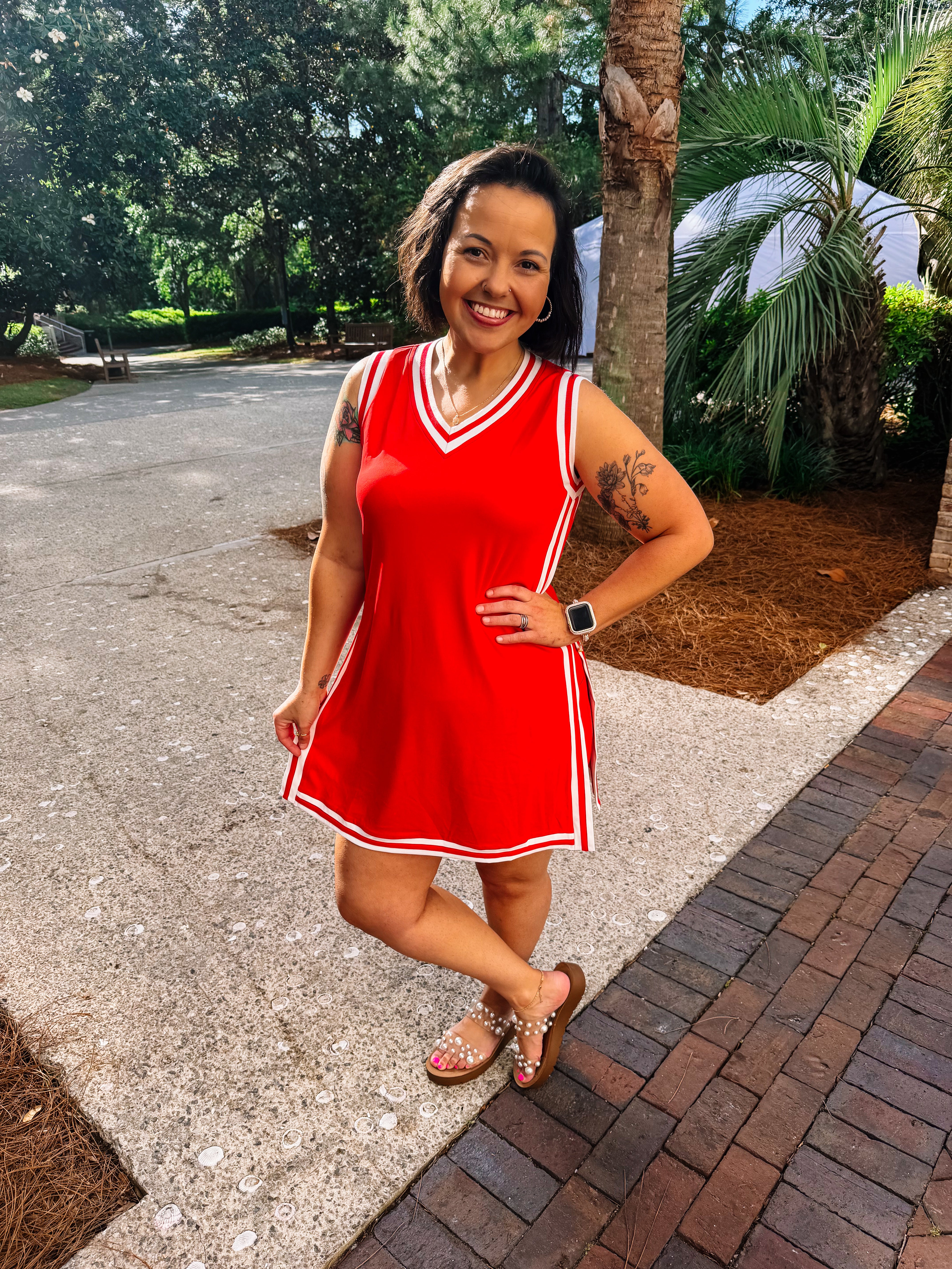 PREORDER: Sideline Tunic Biker Set- Red-Dear Me Southern Boutique, located in DeRidder, Louisiana