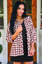 PREORDER- Sloane Button Up Top- Burgundy Gingham-Top-Dear Me Southern Boutique, located in DeRidder, Louisiana