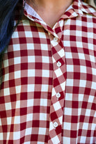 PREORDER- Sloane Button Up Top- Burgundy Gingham-Top-Dear Me Southern Boutique, located in DeRidder, Louisiana