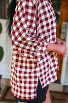 PREORDER- Sloane Button Up Top- Burgundy Gingham-Top-Dear Me Southern Boutique, located in DeRidder, Louisiana